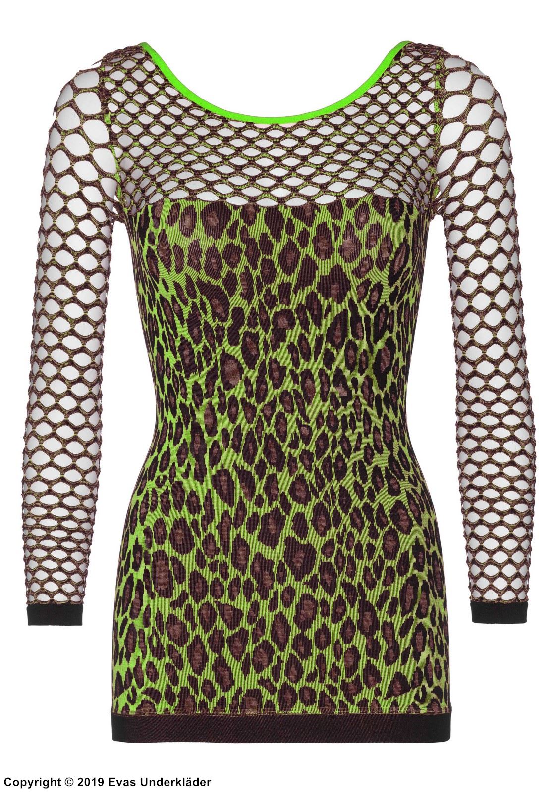 Seamless leopard mini dress with diamond net, plus size